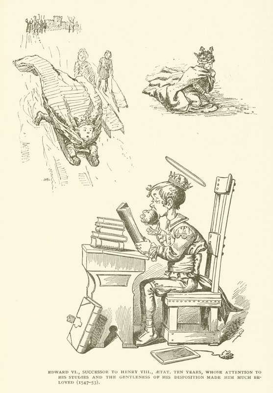 Edward VI, etterfølger til Henry VIII, i ti år, hvis oppmerksomhet på studiene og mildheten i hans sinn gjorde ham høyt elsket (1547-53) av American School