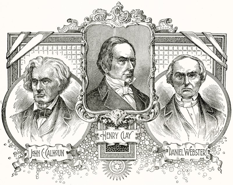 John C Calhoun, Henry Clay, Daniel Webster av American School