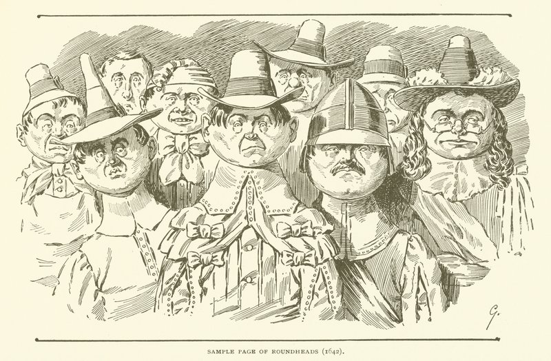Eksempelside med rundhoder (1642) av American School