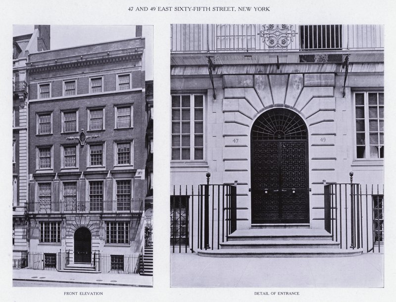 Charles A Platt: 47 og 49 East Sixty-Fifth Street, New York, Front Elevation, Detail of Entrance (s/hv-bilde) av American Photographer (after)