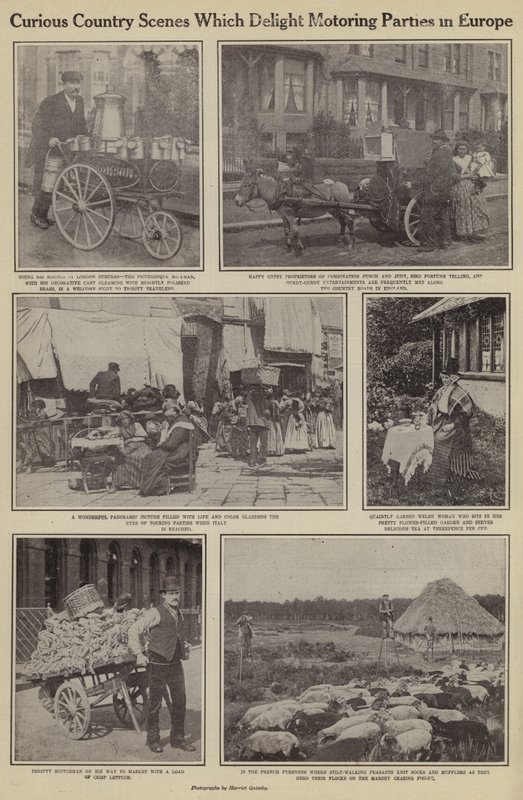 Nysgjerrige countryscener som gleder bilfester i Europa (s/hvitt-bilde) av American Photographer (after)