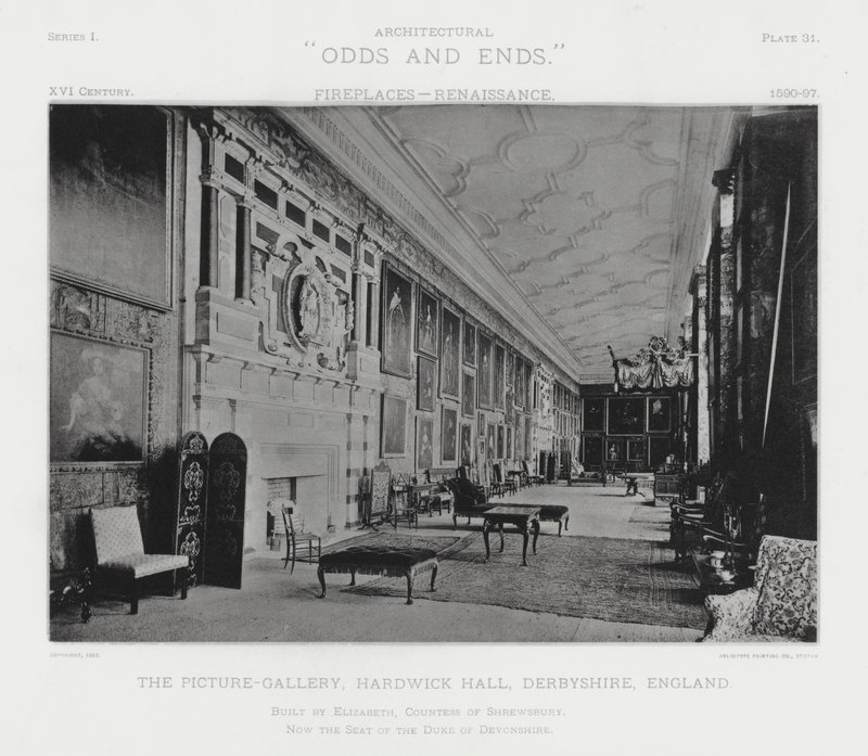 Peis: The Picture-Gallery, Hardwick Hall, Derbyshire, England (s/hvitt-bilde) av American Photographer (after)