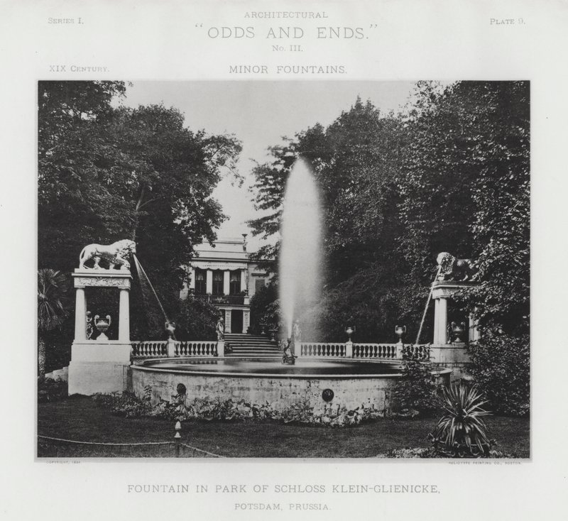 Fontene i parken ved Schloss Klein-Glienicke, Potsdam, Preussen (s/hvitt-bilde) av American Photographer (after)