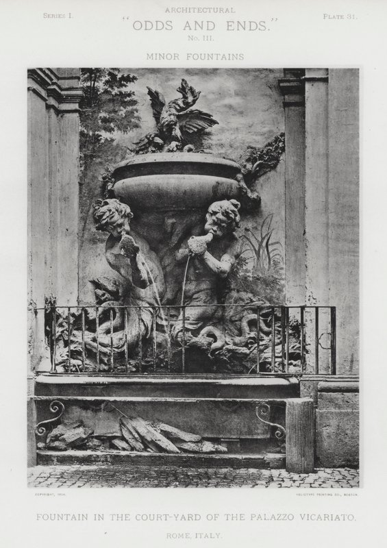 Fontene i gårdsplassen til Palazzo Vicariato, Roma, Italia (s/hv-bilde) av American Photographer (after)