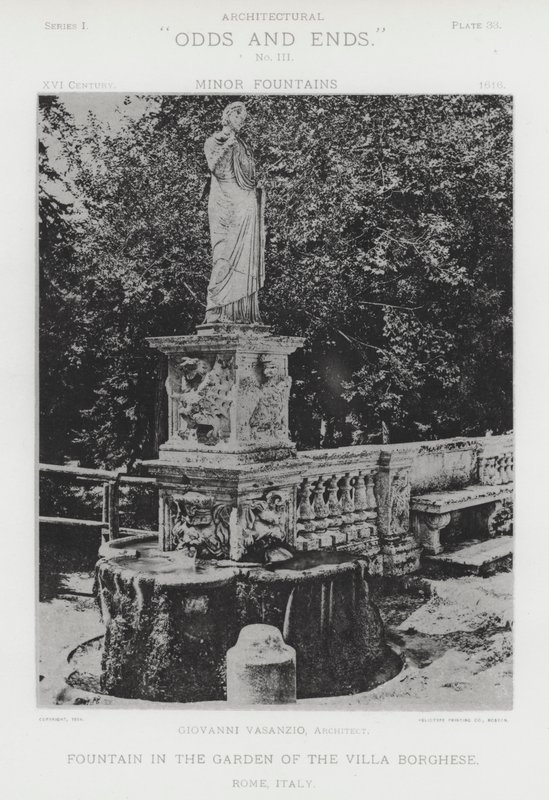 Fontene i hagen til Villa Borghese, Roma, Italia (s/hvitt bilde) av American Photographer (after)