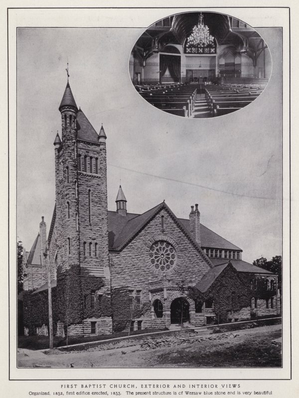 Jamestown, NY: First Baptist Church, eksteriør og interiørutsikt (s/hvitt-bilde) av American Photographer (after)