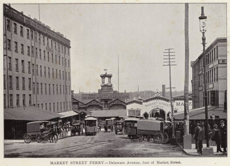 Philadelphia: Market Street Ferry, Delaware Avenue, foten av Market Street (s/hvitt bilde) av American Photographer (after)