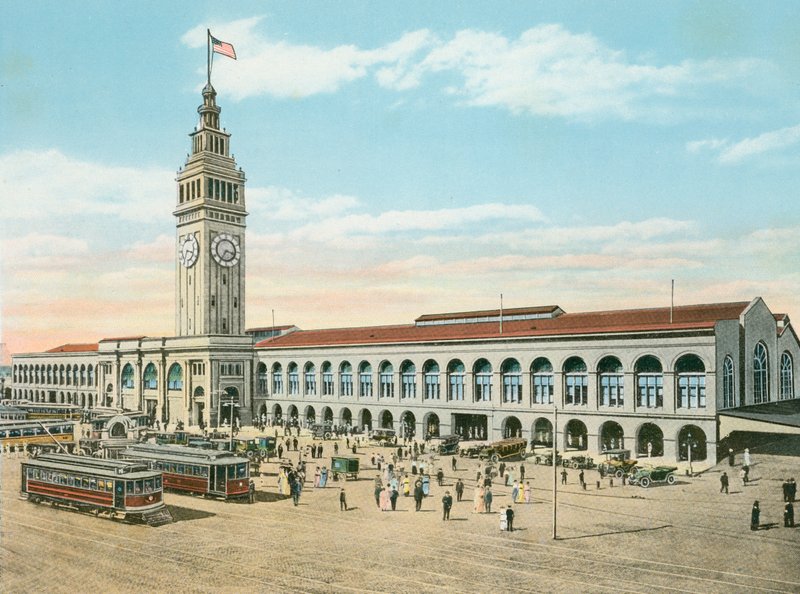 The Ferry Building, foten av Market Street, San Francisco, California (bilde) av American Photographer (after)