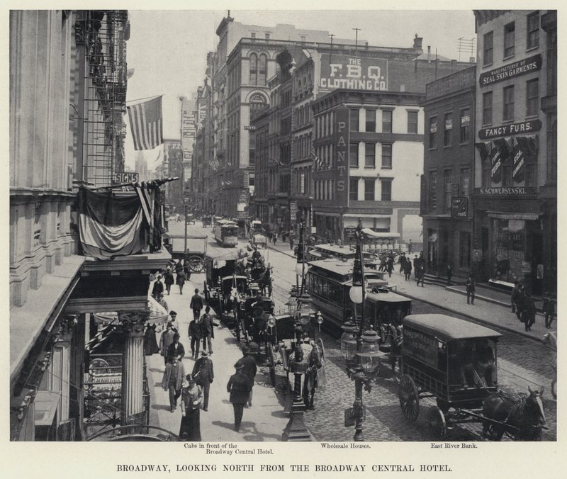 Broadway, ser nordover fra Broadway Central Hotel (s/hvitt bilde) av American Photographer
