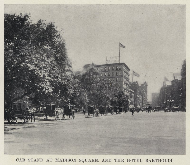 Cab Stand på Madison Square, og Hotel Bartholdi (s/h foto) av American Photographer
