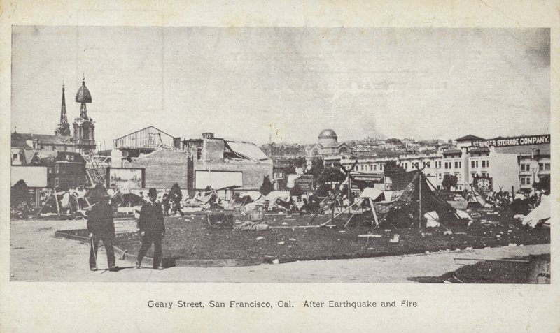 Geary Street, San Francisco, etter jordskjelvet og brannen av American Photographer