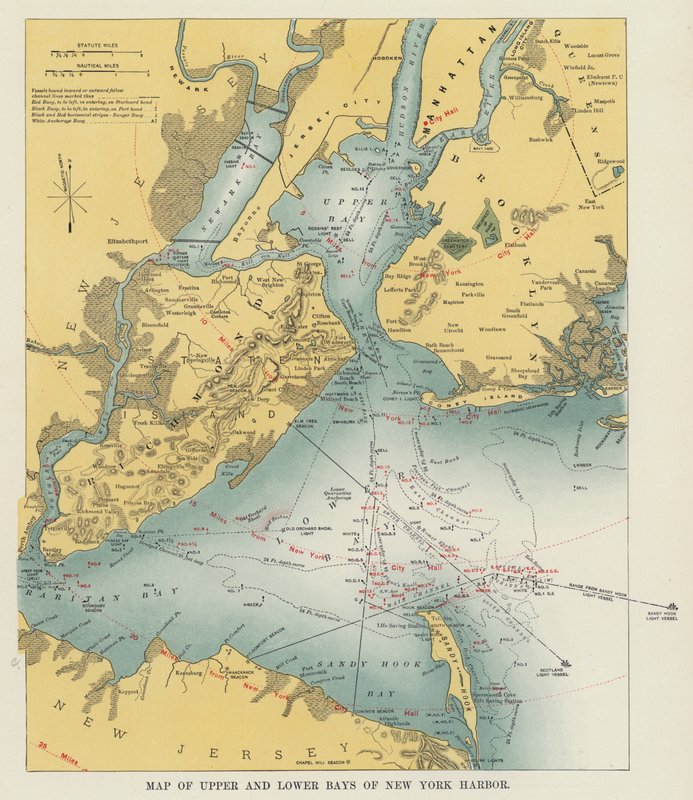 Kart over Upper og Lower Bays of New York Harbor (s/hvitt bilde) av American Photographer
