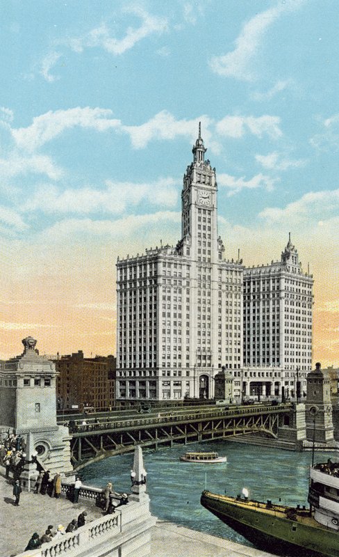 Michigan Boulevard, Bridge og Wrigley Building (farget bilde) av American Photographer