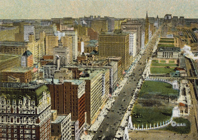 Michigan Boulevard, ser nordover, sett fra fly (farget bilde) av American Photographer
