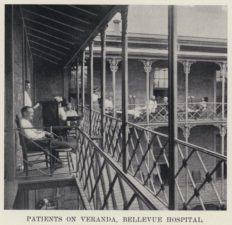 Pasienter på Veranda, Bellevue Hospital (s/hvitt bilde) av American Photographer