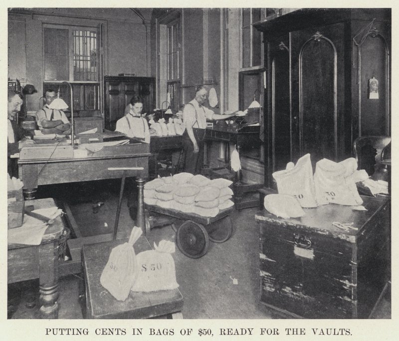 Putting cents in poser of , Ready for the Vaults (s/hv-bilde) av American Photographer