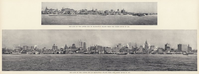 Sky-Line av den nedre enden av Manhattan Island fra North River (s/hv-bilde) av American Photographer