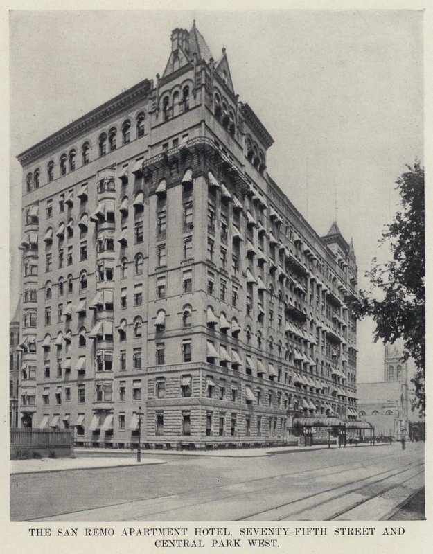 San Remo Apartment Hotel, Seventy-Fifth Street og Central Park West (s/hvitt-bilde) av American Photographer