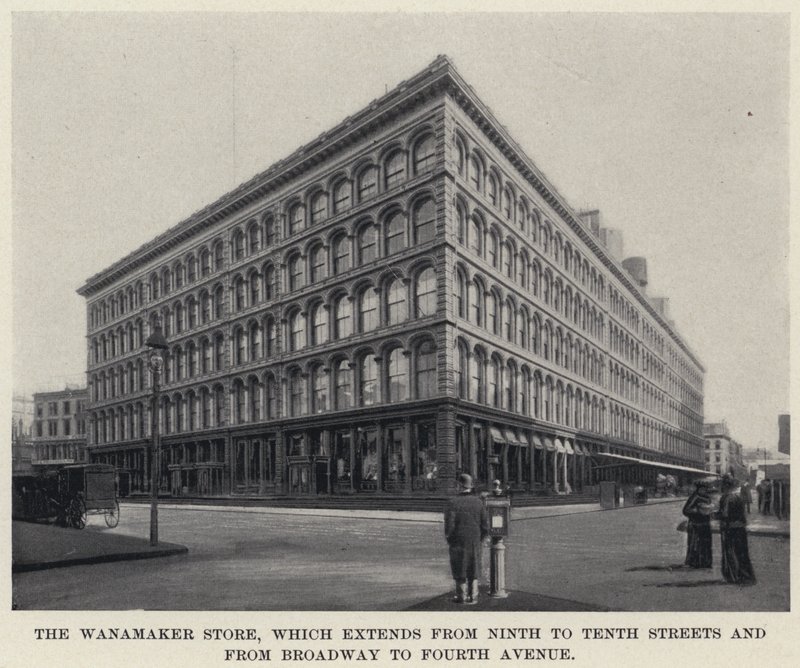 Wanamaker Store, som strekker seg fra Ninth til Tenth Streets og fra Broadway til Fourth Avenue (s/hv-bilde) av American Photographer