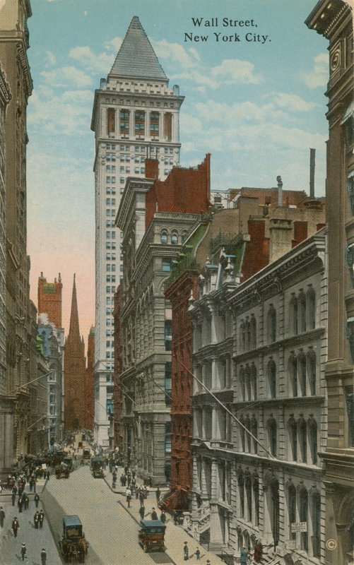 Wall Street, New York City. Postkort sendt i 1913. av American Photographer