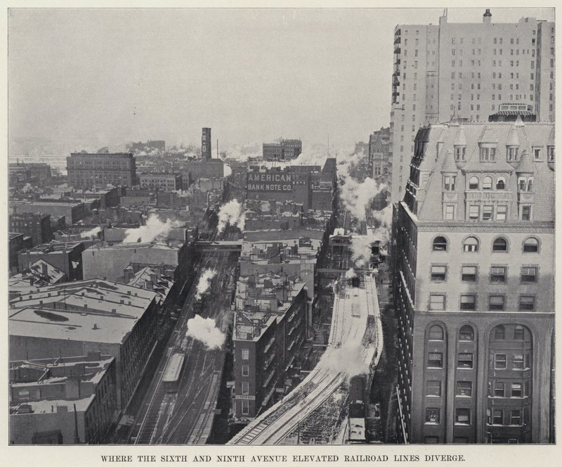 Hvor Sixth and Ninth Avenue Elevated Railroad Lines divergerer (s/hv-bilde) av American Photographer