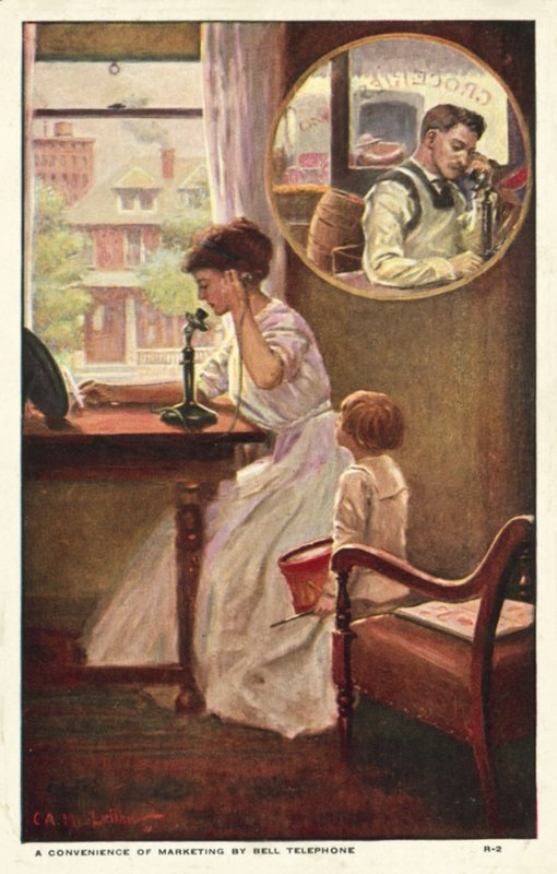 En markedsføringstelefonsamtale (farge litho) av American School