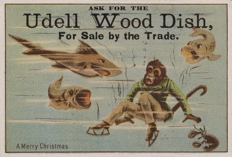 God jul, handelskort som reklamerer for Udell treretter av American School