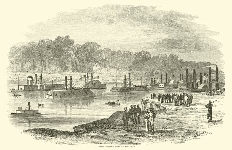 Admiral Porters flåte på Red River, mars 1864 av American School