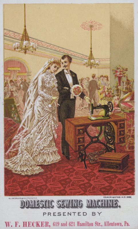 Annonse for innenlandske symaskiner (chromolitho) av American School