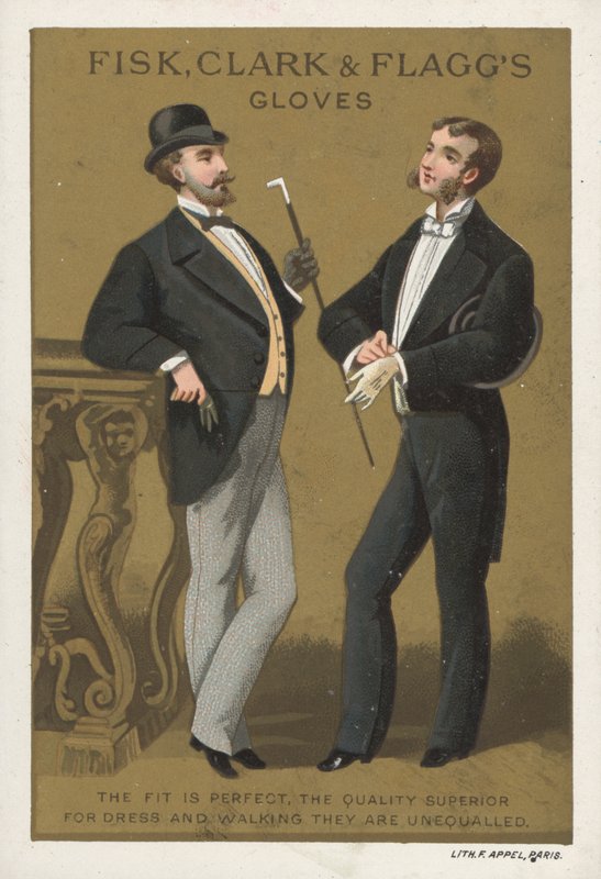 Annonse for Fisk, Clark & Faggs hansker (chromolitho) av American School