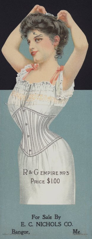 Reklame for R & G damekorsetter (chromolitho) av American School