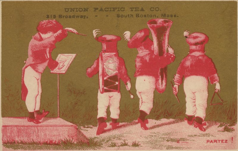 Band, som annonserer for Union Pacific Tea Co, South Boston av American School