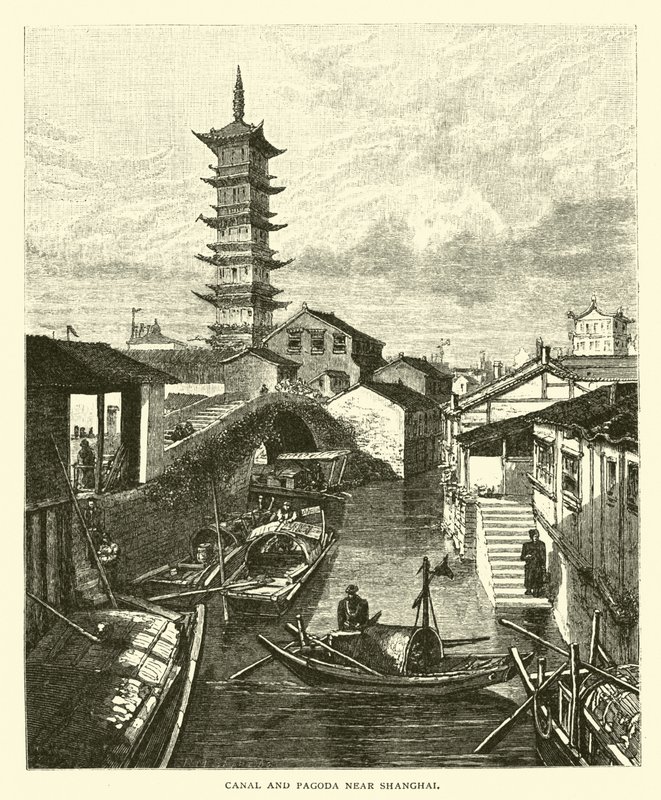 Kanal og Pagoda nær Shanghai av American School