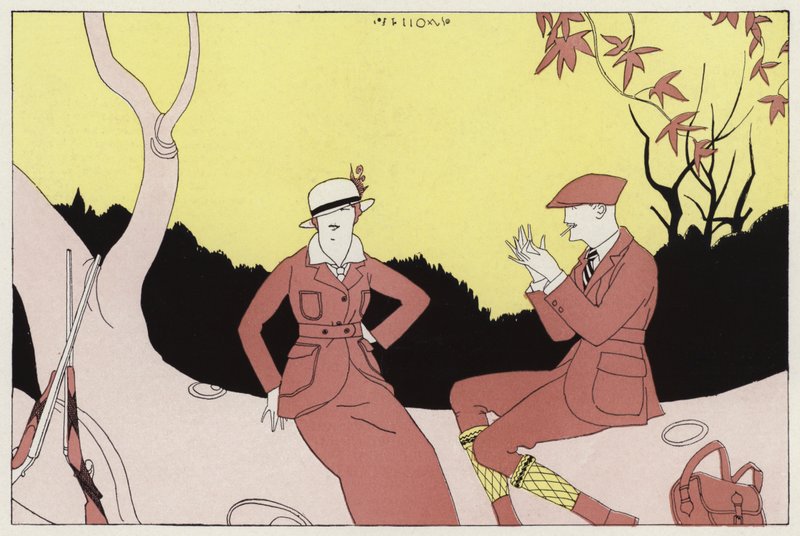 Tilfeldig møte mellom et tidligere ektepar, en scene fra novellen «Et tilfeldig møte» av JA Waldron (fargelitografi) av American School