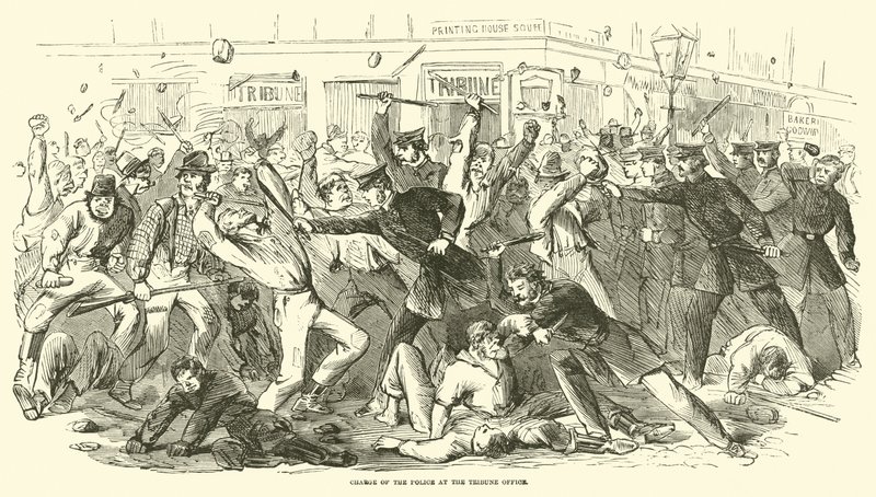 Anklage for politiet ved Tribune-kontoret, juli 1863 av American School