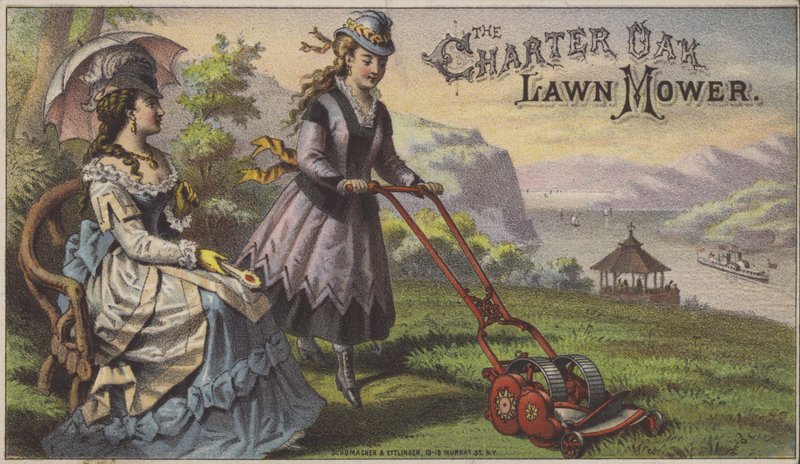 Charter Oak gressklipper (chromolitho) av American School