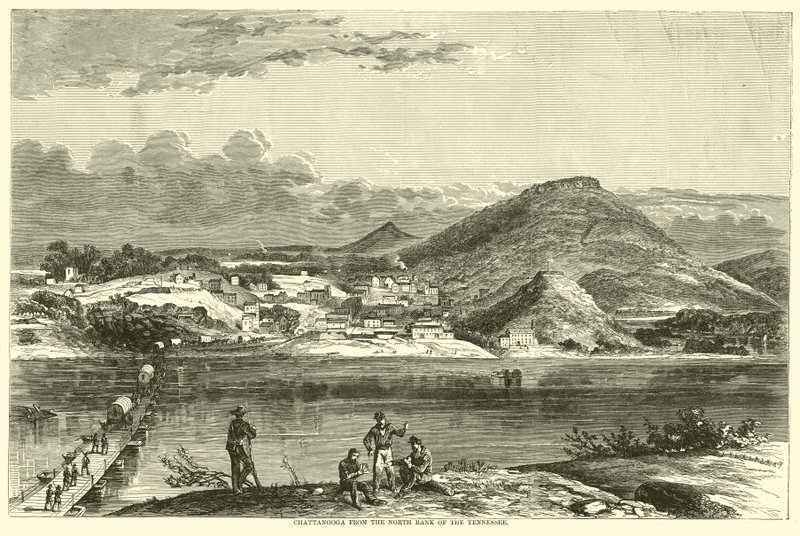 Chattanooga fra nordbredden av Tennessee, september 1863 av American School