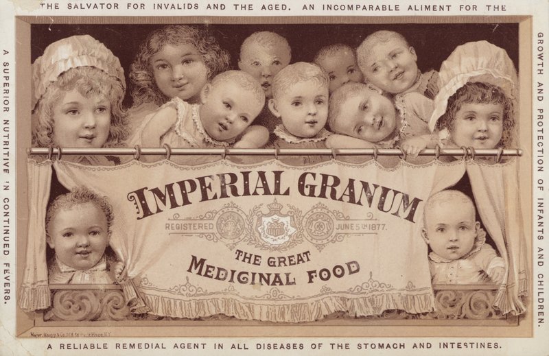 Barn og spedbarn som reklamerer for Imperial Granum av American School