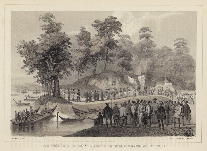 Commodore Perry på avskjedsbesøk til de keiserlige kommissærene i Simoda, Japan av American School