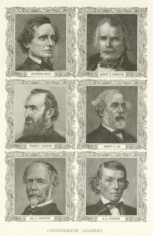 Konfødererte ledere, Jefferson Davis, Albert S Johnston, Thomas J Jackson, Robert E Lee, Joseph E Johnston, AH Stephens av American School