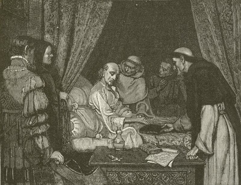 Death-Bed of Copernicus, fra maleriet av E Blair Leighton av American School