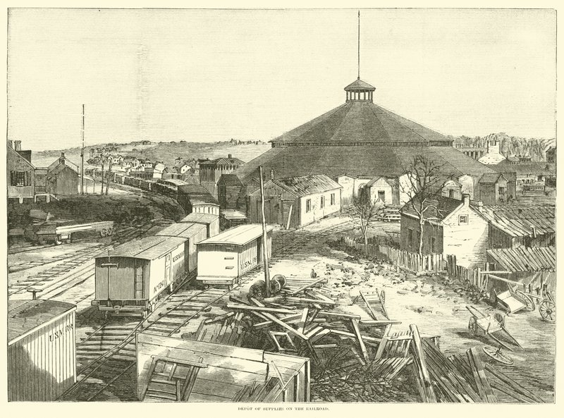 Depot for forsyninger på jernbanen, oktober 1863 av American School