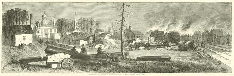 Ødeleggelse av depotene, offentlige bygninger og fabrikker i Atlanta, november 1864 av American School