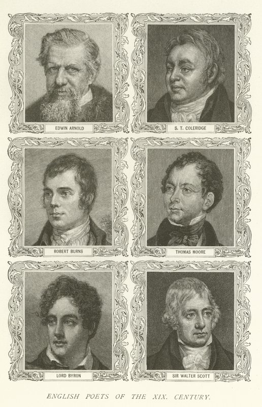 English Poets of the XIX Century, Edwin Arnold, S T Coleridge, Robert Burns, Thomas Moore, Lord Byron, Sir Walter Scott av American School
