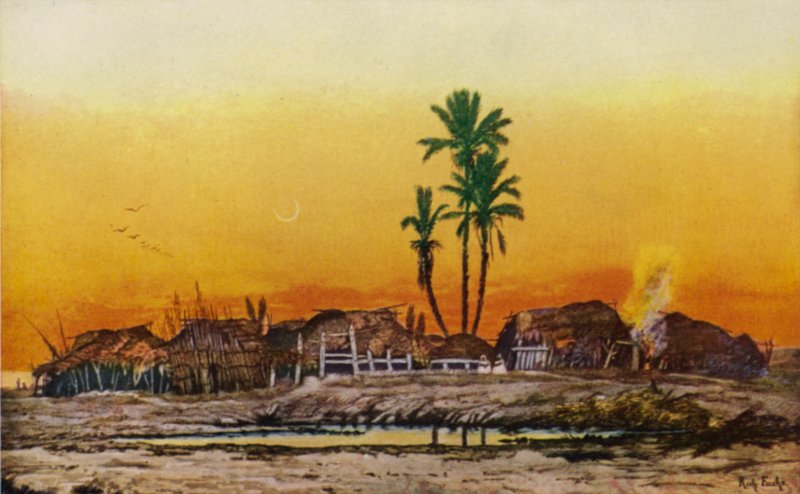 Kveld i en arabisk landsby (farge litho) av American School