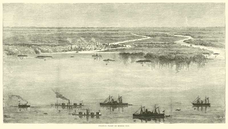 Føderal flåte i Mobile Bay, august 1864 av American School