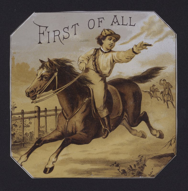 Først av alt, sigaretikett (chromolitho) av American School