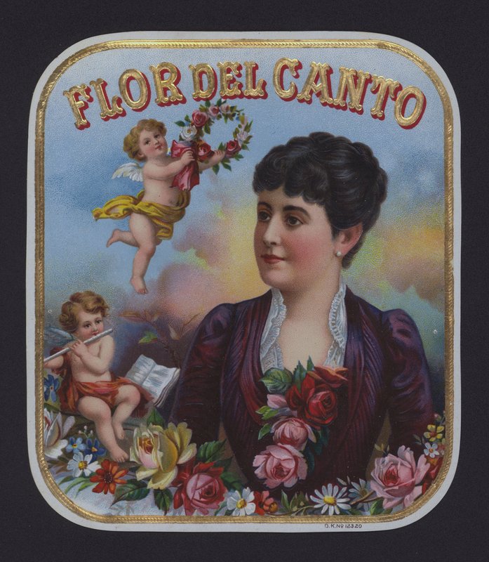 Flor del Canto, sigaretikett (chromolitho) av American School