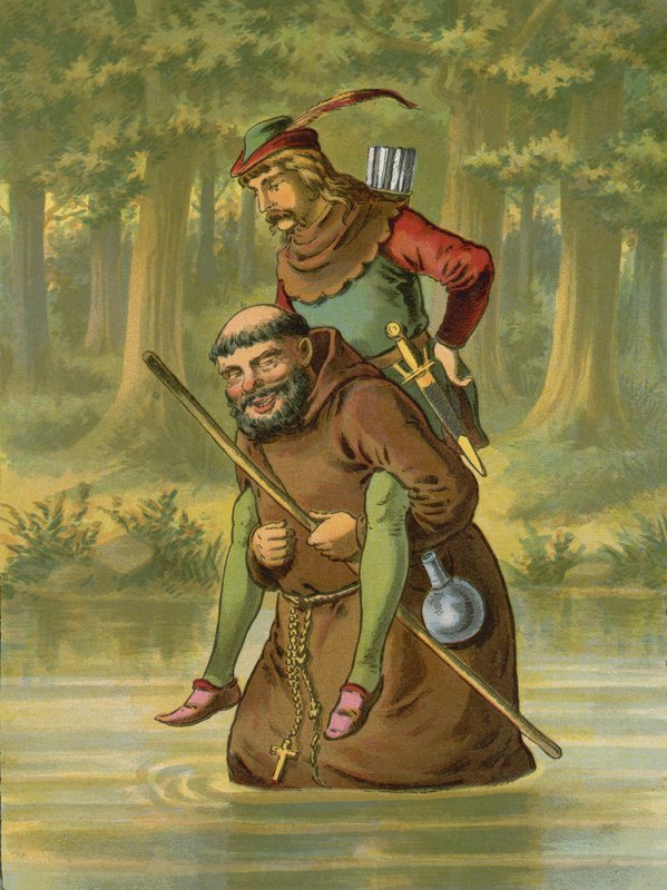 Friar Tuck bærer Robin Hood over vannet av American School