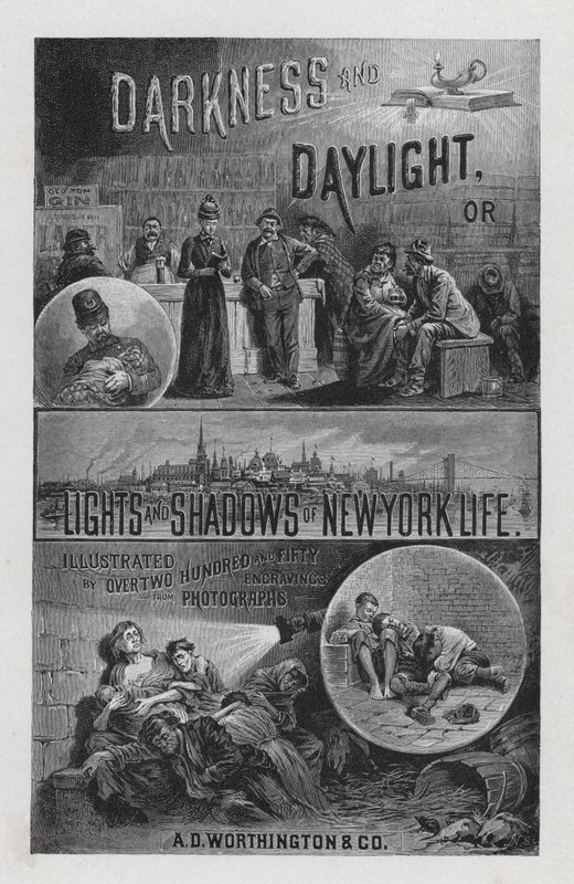 Frontispice for Darkness and Daylight, or Lights and Shadows of New York Life av fru Helen Campbell (litho) av American School